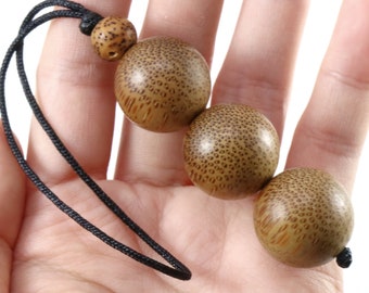 Bamboo Balls Charm (three 18mm pre-owned beads, new black string)