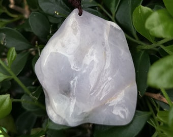 Jade Abstract Form Charm carved along cracks (brown string)