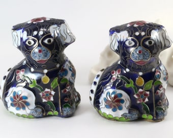 Set of Two 景泰藍 7cm Vintage Cloisonné Dog Figures