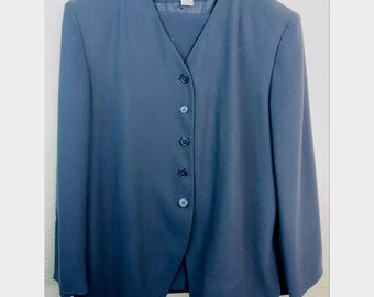 Jones New York Petite Collarless Black Suit Jacket / Pants, Size 14P, Vintage