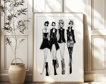 Edgy Fashion Illustration Print - High Fashion Sketch, Black & White Art, Gothic Chic Aesthetic, Runway-Inspired Wall Decor, Gift For Her