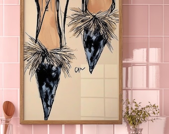 Vogue Inspired High Heel Shoe - Digital Download, Designer Shoe Art, Trendy Wall Art, Gift for Her, Fashion Lover Print, Girly Wall Art