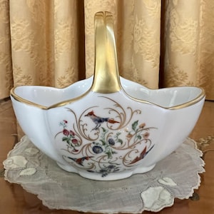 Small Handled Porcelain Basket, Vintage Limoges Castel France