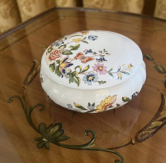 Vintage Aynsley, Fine English Bone China, Round Trinket Box