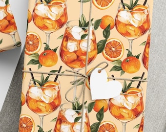 Aperol Spritz Wrapping Paper Peachy Color Italian Cocktail Party Gift Wrap Oranges Summer Aperitivo Wrapping Paper italy theme gift wrap