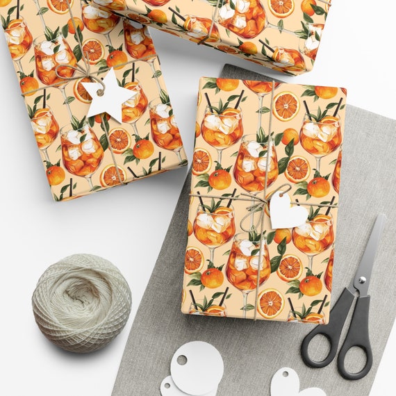 Aperol Spritz Wrapping Paper Peachy Color Italian Cocktail Party Gift Wrap Oranges Summer Aperitivo Wrapping Paper italy theme gift wrap
