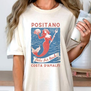 Koszula Positano Mermaid Dolce Far Niente Costa D'Amalfi Coastal Babcia Włochy Koszula podróżna Mermaidcore Mermaid Koszula Coastal Babcia zdjęcie 4