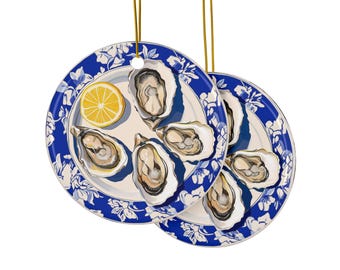 Double Sided Oysters On Plate Ornament Oyster Ornament Seafood Ornament Weird Christmas Ornament White Elephant Gift Foodie Gift Foodie