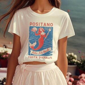Koszula Positano Mermaid Dolce Far Niente Costa D'Amalfi Coastal Babcia Włochy Koszula podróżna Mermaidcore Mermaid Koszula Coastal Babcia zdjęcie 2