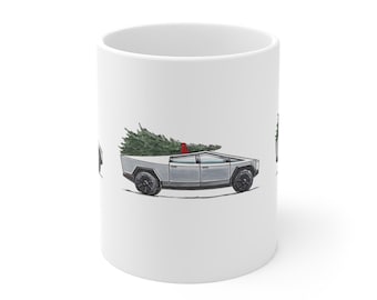 Car Enthusiast Christmas Tree Mug Cyber Mug Elon Fan Technology Lover Coffee Mug Engineer Computer Nerd Gift Futuristic Vehicle