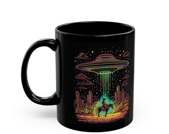 Neon ufo-cowboymok sci-fi westerse koffiemok buitenaardse ontvoering mok alien woestijn ontwerp perfect cadeau voor ufo-cowboyfans woestijncowboy