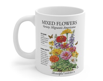 Mixed Flowers Pro Immigrant Mug Equality Diversity Mug Botanical Coffee Mug Subtle FDT Mug Vintage Aesthetic Mug Liberal Gift Social Justice