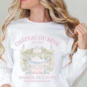 Moletom Château du Rêve, pulôver francês Cottagecore Swan, gola redonda, vintage, romântico, aconchegante, estético, Balletcore Coquette