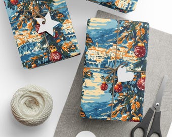 Amalfi Coast Christmas wrapping paper Italy Coastal Amalfi Gift Wrap Italy Theme Holiday Gift Wrap For Travel Enthusiast