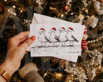 Santa Seagull Holiday Coastal Postcards Coastal Theme Postcard Christmas Unhinged Nautical Greeting Card Funny Seagull Santa Hat Card Set