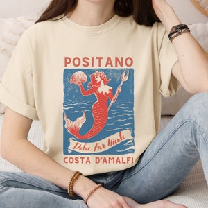 Koszula Positano Mermaid Dolce Far Niente Costa D'Amalfi Coastal Babcia Włochy Koszula podróżna Mermaidcore Mermaid Koszula Coastal Babcia zdjęcie 5