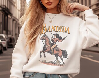 Sudadera feminista desgastada Bandida, camisa vaquera occidental, camisa de chica rebelde campestre, camisa bohemia, vaquera occidental, Bandita, bandidas, derechos de las mujeres