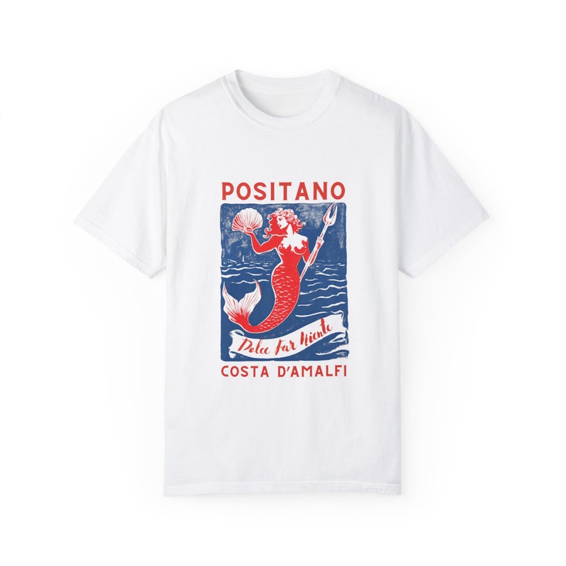 Koszula Positano Mermaid Dolce Far Niente Costa D'Amalfi Coastal Babcia Włochy Koszula podróżna Mermaidcore Mermaid Koszula Coastal Babcia zdjęcie 7