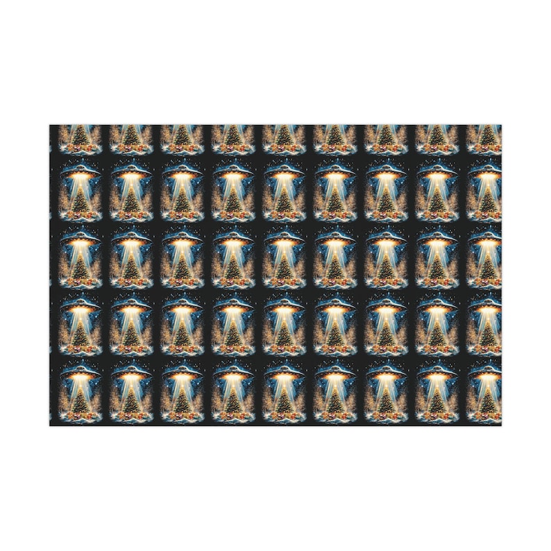 UFO Abducting Christmas Presents Wrapping Paper Holiday White Elephant Gift Wrap UFO Lover Alien Space Lover Sci-fi Paranormal Gift image 4