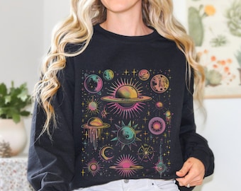 Sudadera Planetaria Celestial, Sudadera Lunar, Sudadera Galaxia Estelar, Sudadera Luna Mística, Sudadera Astronómica Astrológica, Comfort Colors®