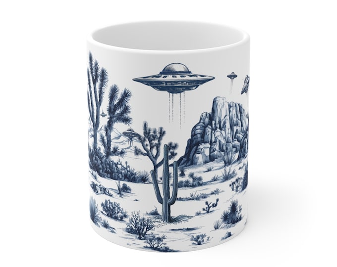 Joshua Tree UFO Abduction Mug Unique UFO Abduction Toile De Jouy Style Mug - Perfect Gift for UFO Enthusiasts