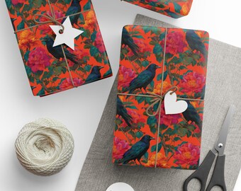 Botanical Crow Raven Wrapping Paper Bird Crow Lover Gift Wrap Corvid Lover Floral Gothic Wrapping Paper Crow Dark Academia Gift Cottagecore