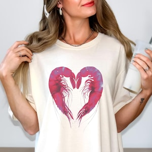 Shrimp Heart Shirt Seafood Lover Shirt Romantic Heart Shirt Weirdcore Unhinged Party Tee Seafood Festival Prawn Shrimp Cocktail Ocean Beach