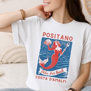Koszula Positano Mermaid Dolce Far Niente Costa D'Amalfi Coastal Babcia Włochy Koszula podróżna Mermaidcore Mermaid Koszula Coastal Babcia zdjęcie 3