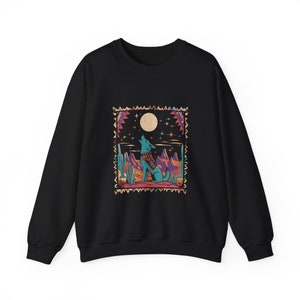 Mens Southwestern Coyote Howling at the Moon Sweatshirt Desert Moon Sweatshirt Southwestern desert Sweatshirt
