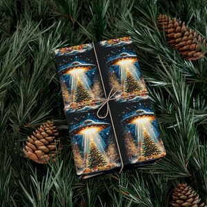 UFO Abducting Christmas Presents Wrapping Paper Holiday White Elephant Gift Wrap UFO Lover Alien Space Lover Sci-fi Paranormal Gift image 8