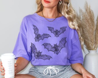 Grillig kanten vleermuisshirt Flying Bat-shirt Vintage jaren 90-stijl vleermuisshirt Comfort Colors® Gothic shirt Dark Academia Witchcore-shirt