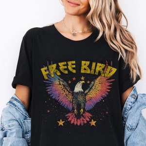Camiseta de pájaro rock gratis, camiseta de música retro, camiseta de banda de la vieja escuela, camiseta de águila, camiseta de banda de rock, regalo para ella, camiseta de rock vintage