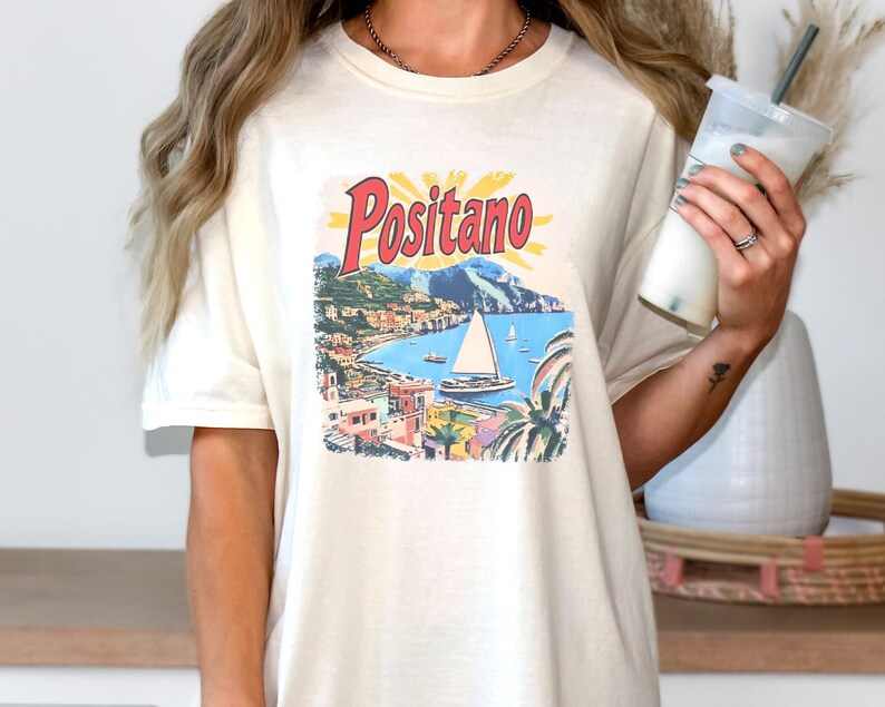 Positano Shirt, Amalfi Coast Tshirt, Italy Shirt , Coastal Grandmother Vintage Aesthetic, Retro Graphic shirt, Italian image 2
