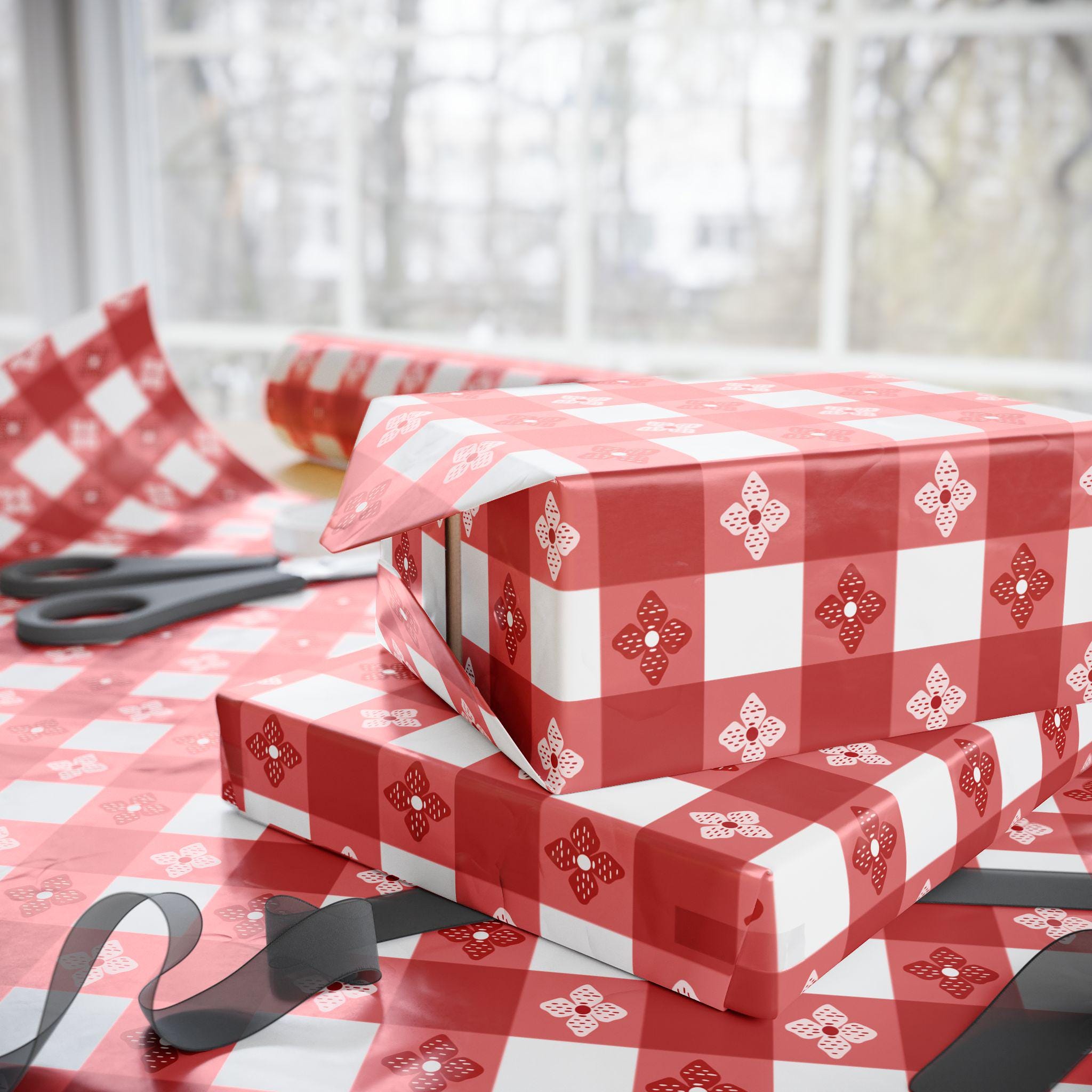 Picnic Pattern Ripped Paper Picnic Table Wrapping Paper BBQ Country Picnic Themed Gift Vintage ...
