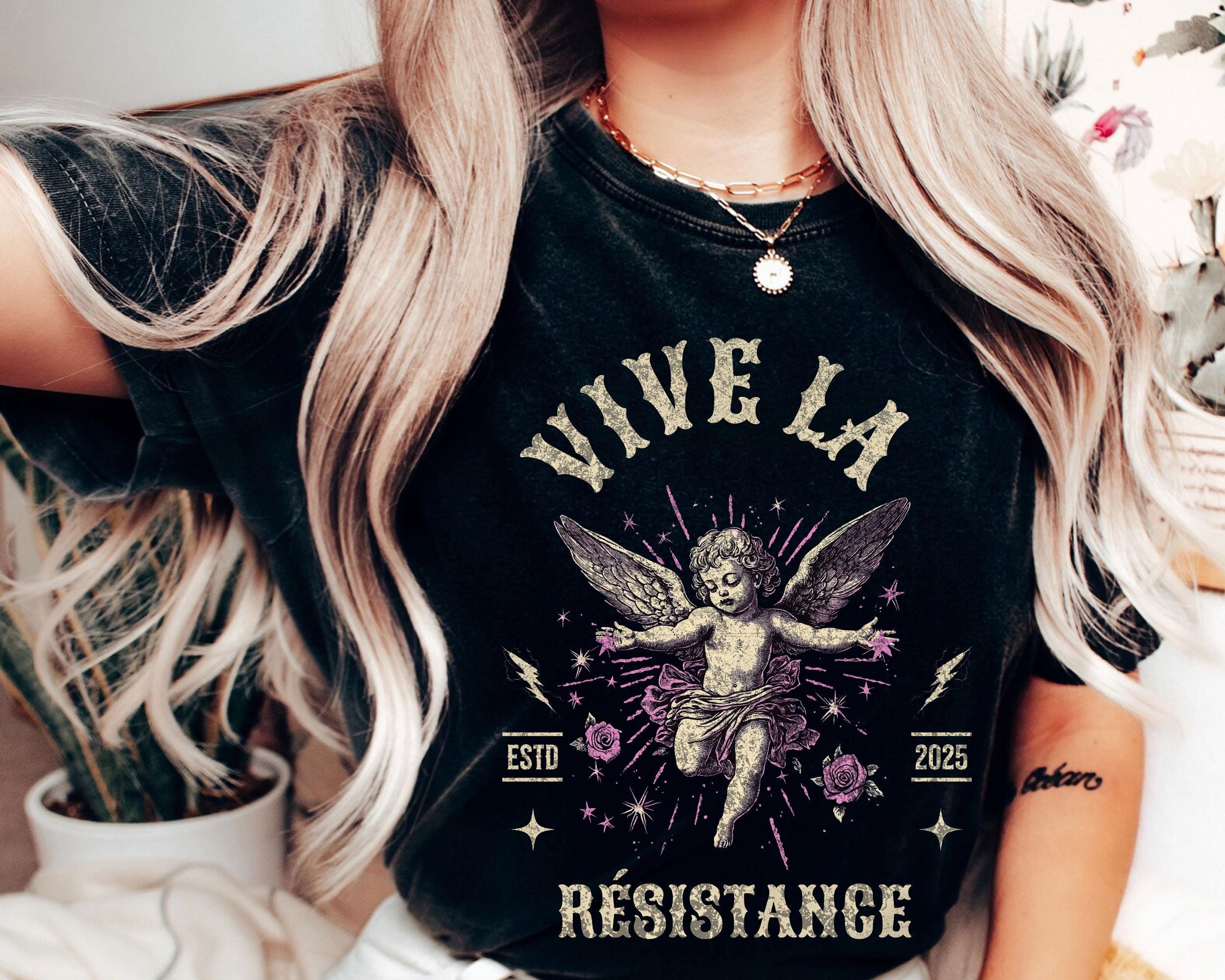 Vive La Resistance Angel Cherub Shirt Vintage Style Distressed Rocker ...