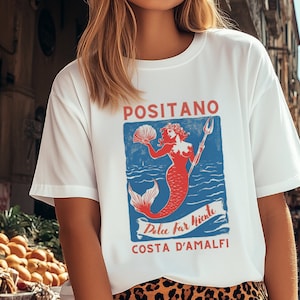 Koszula Positano Mermaid Dolce Far Niente Costa D'Amalfi Coastal Babcia Włochy Koszula podróżna Mermaidcore Mermaid Koszula Coastal Babcia zdjęcie 1