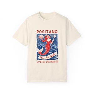 Koszula Positano Mermaid Dolce Far Niente Costa D'Amalfi Coastal Babcia Włochy Koszula podróżna Mermaidcore Mermaid Koszula Coastal Babcia zdjęcie 9