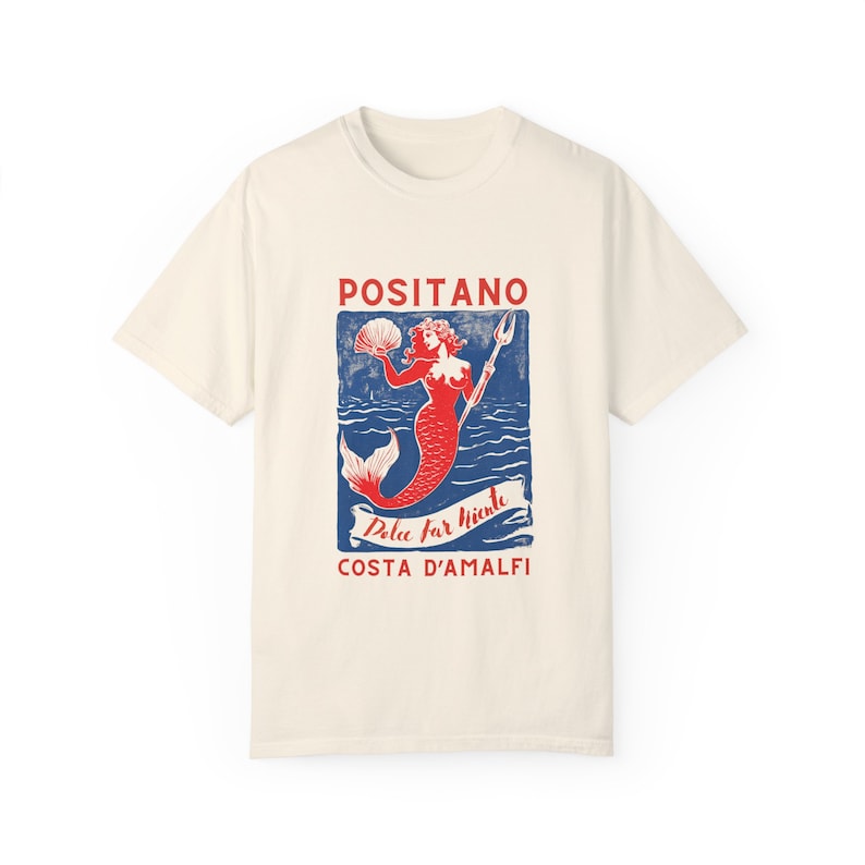 Koszula Positano Mermaid Dolce Far Niente Costa D'Amalfi Coastal Babcia Włochy Koszula podróżna Mermaidcore Mermaid Koszula Coastal Babcia zdjęcie 9