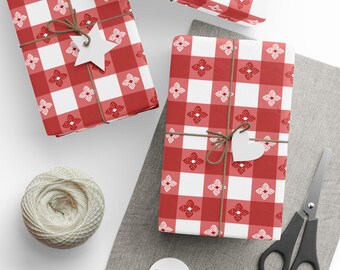 Picnic Table Wrapping Paper BBQ Country Picnic Themed Gift Vintage Gingham Picnic Tablecloth Pattern Rustic Farmhouse Theme Farm Decor