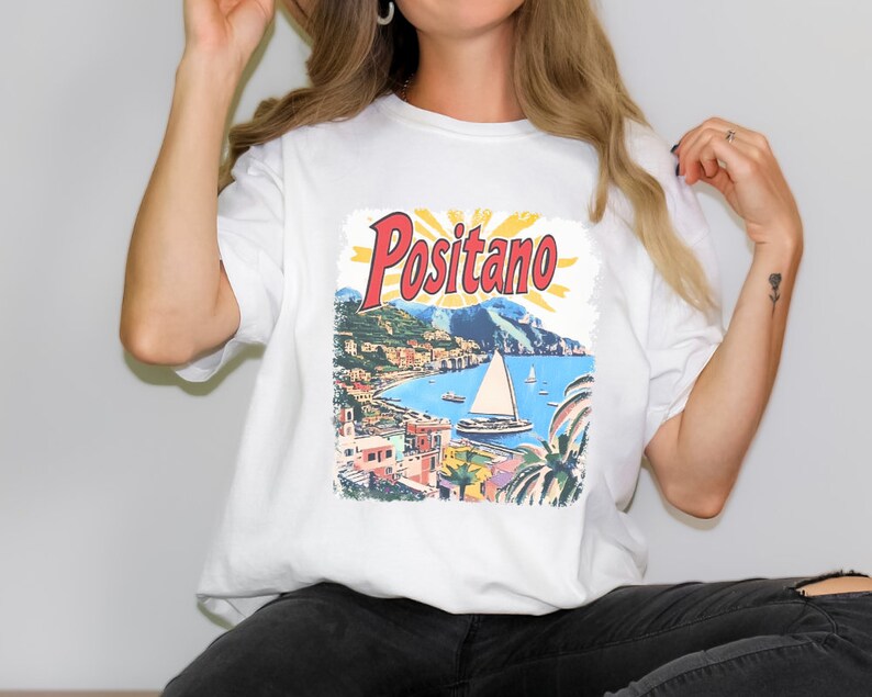 Positano Shirt, Amalfi Coast Tshirt, Italy Shirt , Coastal Grandmother Vintage Aesthetic, Retro Graphic shirt, Italian image 3