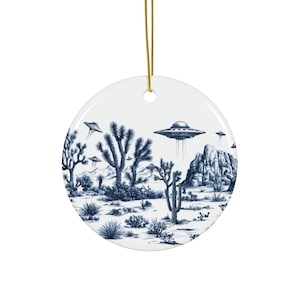 Joshua Tree Alien UFO Abduction Ornament Unikalny prezent UFO UFO Abduction Toile De Jouy Style Ornament Idealny prezent dla entuzjastów UFO