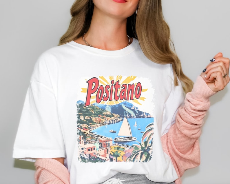 Positano Shirt, Amalfi Coast Tshirt, Italy Shirt , Coastal Grandmother Vintage Aesthetic, Retro Graphic shirt, Italian image 1