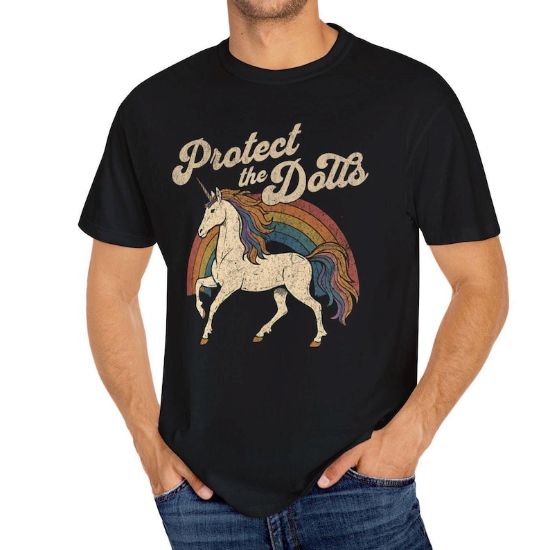 Protect the Dolls Shirt, Trans Rights T-Shirt, LGBTQ Pride Unicorn Tee, Pedro Pascal Inspired Queer Protest Shirt Anti-Trump Democrat Gift image 9