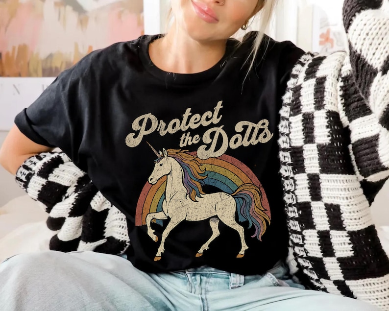 Protect the Dolls Shirt, Trans Rights T-Shirt, LGBTQ Pride Unicorn Tee, Pedro Pascal Inspired Queer Protest Shirt Anti-Trump Democrat Gift image 3