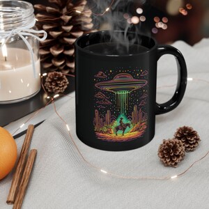 Neon UFO Cowboy Mug Sci-Fi Western Coffee Mug Alien Abduction Mug Alien Desert Design Perfect Gift for UFO Cowboy Fans Desert Cowboy image 3