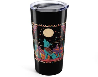 Southwestern Coyote Howling at the Moon Tumbler 20 oz Vintage Style Southwestern Tourist Gift Desert Coyote Tumbler Western coyote Tumbler