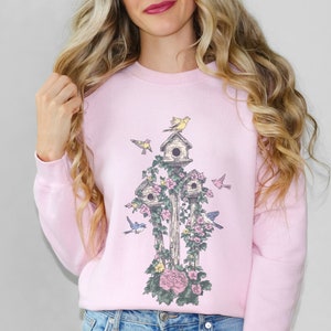 Grandmacore Birdhouse Sweatshirt Vintage-Inspired Cottagecore Fashion Sweatshirt Bird House Bird Lover Sweatshirt Grandmas Sweatshirt Spring