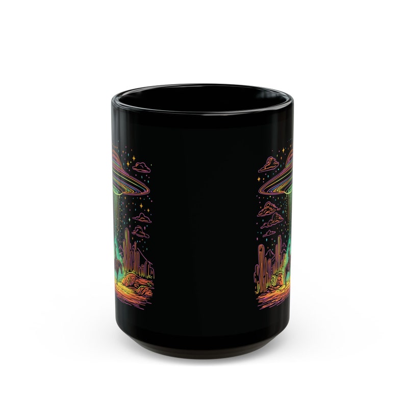 Neon UFO Cowboy Mug Sci-Fi Western Coffee Mug Alien Abduction Mug Alien Desert Design Perfect Gift for UFO Cowboy Fans Desert Cowboy image 5