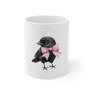 Baby Crow With Pink Bow Mug 11oz  Crow Lover Gifts Baby Crow Mug Crow Raven Lover Mug Design On All Sides
