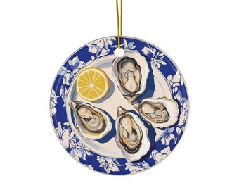Oysters On Plate Ornament Oyster Ornament Seafood Ornament Weird Christmas Ornament White Elephant Gift Foodie Gift Foodie Ornament